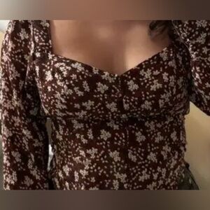Abercrombie and Fitch Brown Floral Sweetheart neckline with button placket small